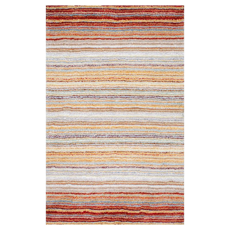 8'x10' Drey Ombre Shag Area Rug Red - nuLOOM: Modern High Pile Tufted Indoor Rectangle, Polyester, Multi-Stripe Design