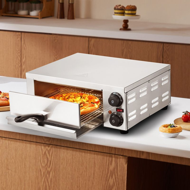 VEVOR Electric Pizza Oven for Countertops, 12-inch, 1500W, with Temp Control & 0-120 Min Timer, Even Baking Technology & Easy Clean Crumb Tray