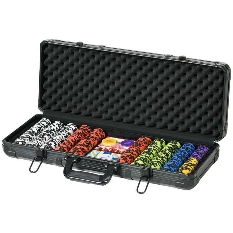 Soozier 500 Chip, 14 Gram Clay Poker Chips Set with Aluminum Case, Casino Poker Chips with 2 Decks of Playing Cards, Dealer Button & 5 Dice