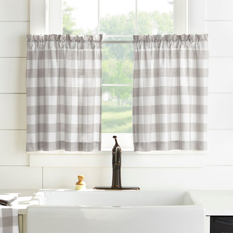 Farmhouse Living Buffalo Check Kitchen Tier Window Curtain Set of 2 - 30" x 36" - Gray/White - Elrene Home Fashions