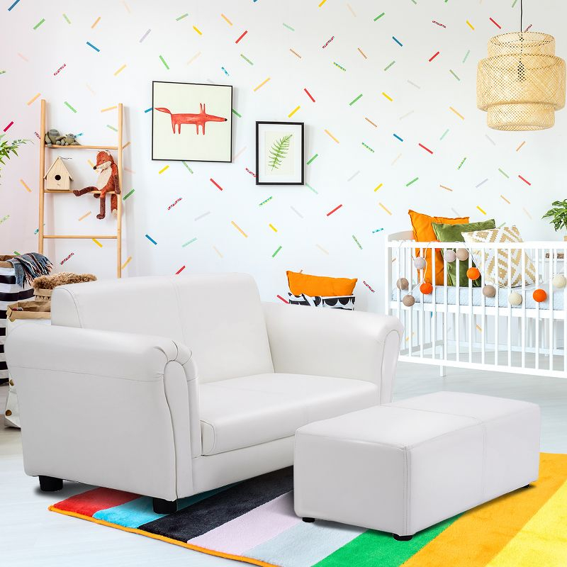 Tangkula Kids Sofa Upholstered Lounge Children Couch Ottoman w/ Armrest White
