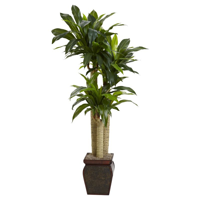 Nearly Natural 4.5' Cornstalk Dracaena Silk Plant with Vase (Real Touch): Faux Floor Plant, Indoor Decorative Polyester