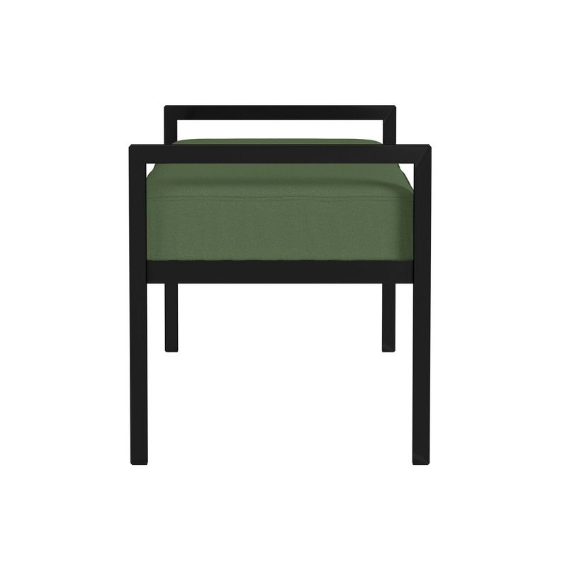 HomePop Modern Metal Bench Loden Green: Upholstered Rectangle for Entryway, End of Bed