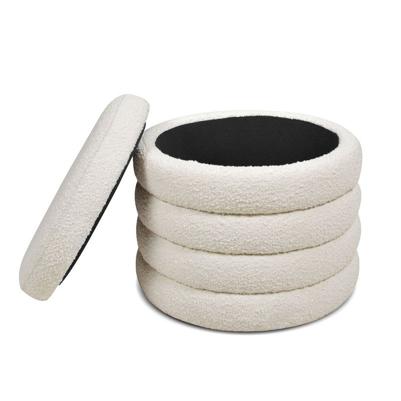 NicBex Modern 19" Round Storage Ottoman Wood Footstools with Boucle Fabric for Bedroom and Living Room, White