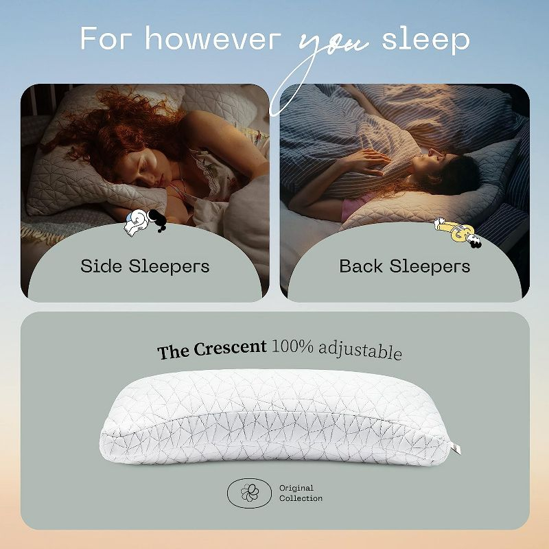 Coop Home Goods The Original Crescent Adjustable Pillow, Queen Bed Pillows for Shoulder, Neck & Head Support - Medium Firm for Back & Side Sleeper
