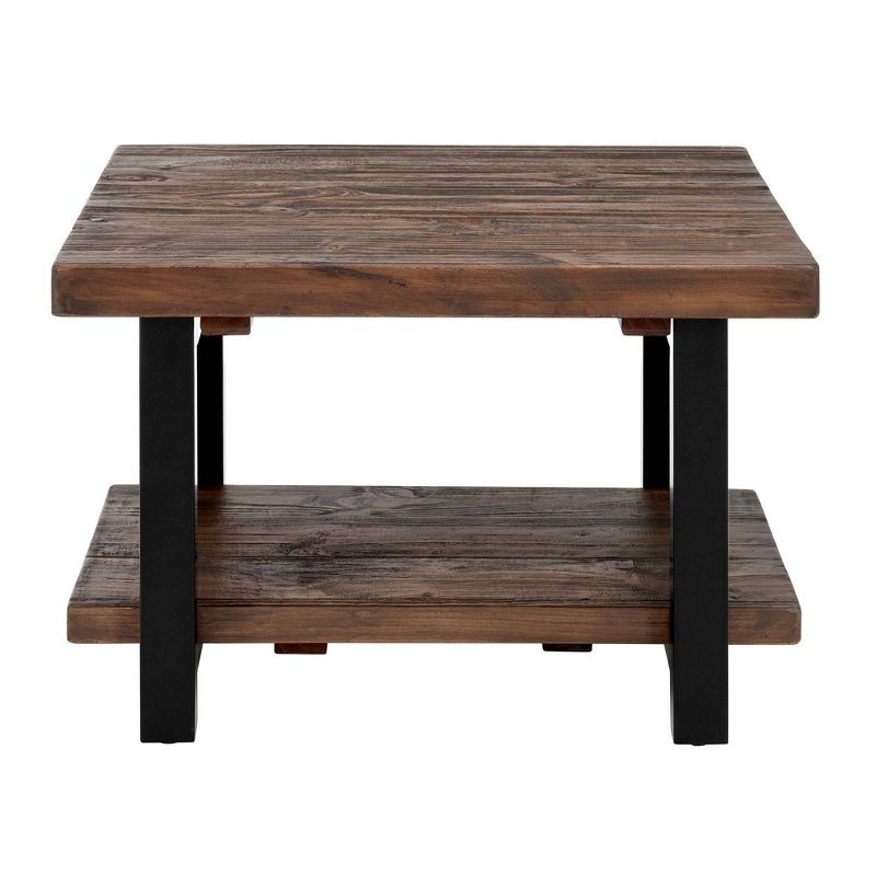 Pomona Cube Coffee Table Rustic Natural - Alaterre Furniture: Fixed Shelf, Metal Legs, Square Shape