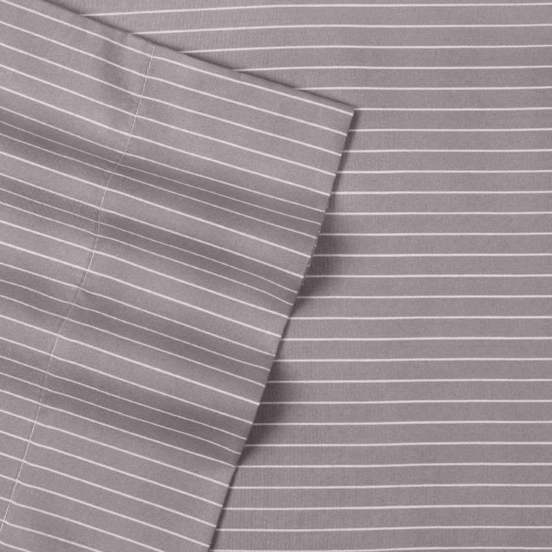 6 Piece Pinstripes Printed Sheet Set, Deluxe Ultra Soft 1500 Series, Double Brushed Microfiber by Sweet Home Collection®- Full, Gray