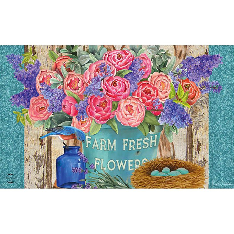 Farm Fresh Peonies Spring Doormat Floral Indoor Outdoor 30" x 18" Briarwood Lane