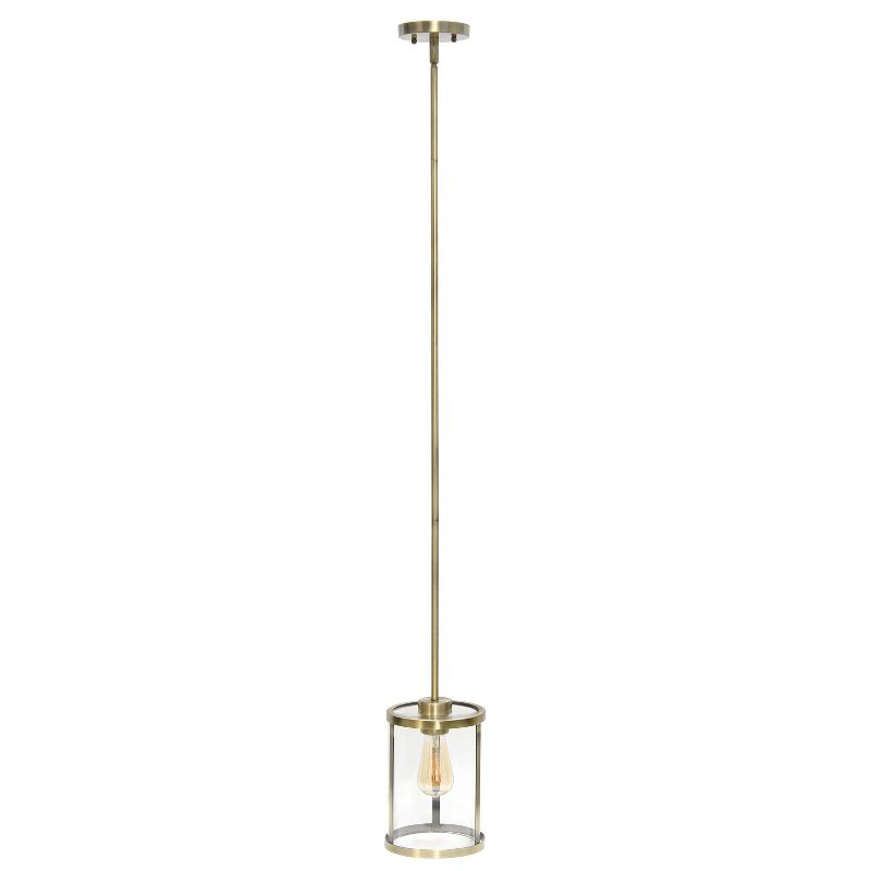 1-Light 9.25" Modern Farmhouse Adjustable Hanging Cylindrical Clear Glass Pendant Fixture with Metal Accent - Lalia Home