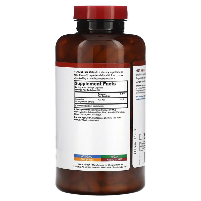Olympian Labs Magnesium Citrate, 300 Vegetarian Capsules (133 mg per Capsule)
