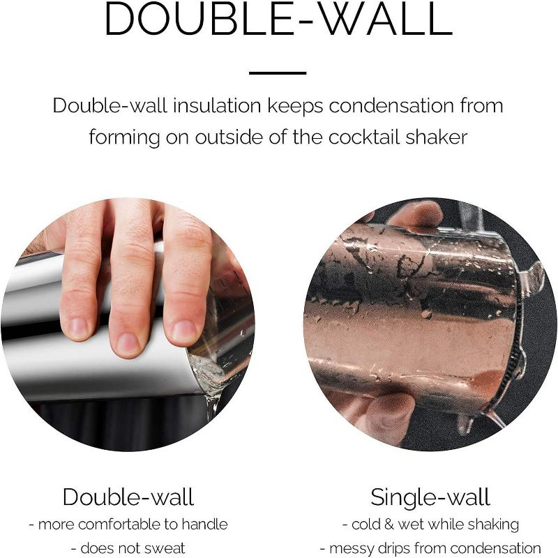 Final Touch Double Wall Boston Shaker with Silicone Seal and Measurements
