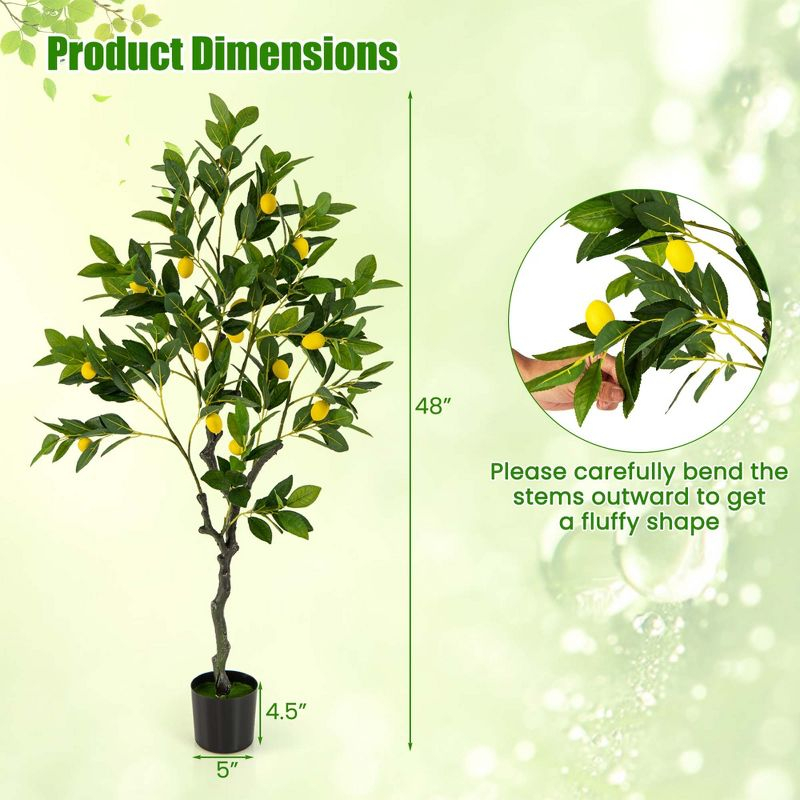 Costway 1 PCS 4 FT Tall Artificial Lemon Tree with Lemon Fruits, Cement Pot for Porch, Office