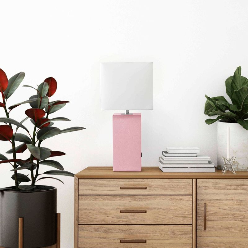 Elegant Designs 21" Modern Leather Wrapped Table Lamp with USB Port and Feit LED (Includes LED Light Bulb) Pink