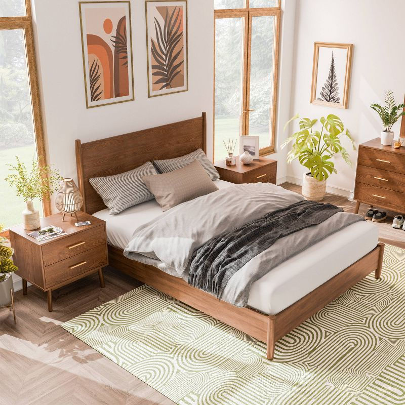 HOMES: Inside + Out 3pc Queen Neovesi Platform Bedroom Set Boho with 2 Nightstands Oak