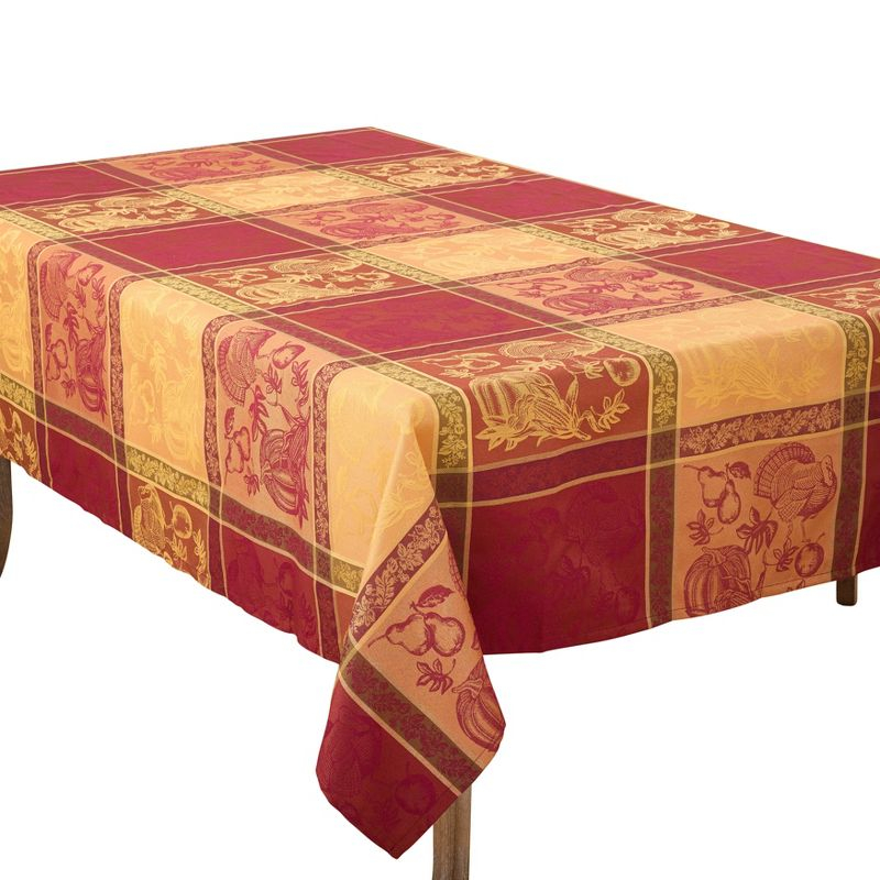 Saro Lifestyle Thanksgiving Fall Holiday Design Jacquard Cotton Blend Tablecloth, Multi, 72" x 120"