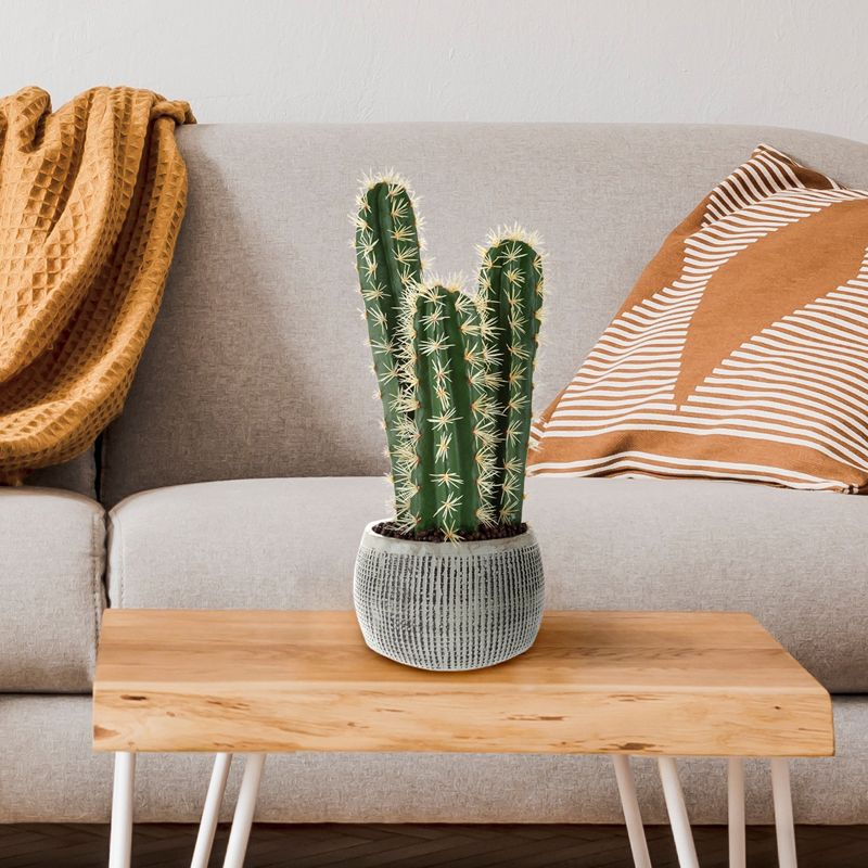 Potted Cactus Fake Plant - 22-inch Artificial Hedge Cactus Succulent in Clay Fiber Pot with Realistic Spikes for Home or Office Decor by Pure Garden