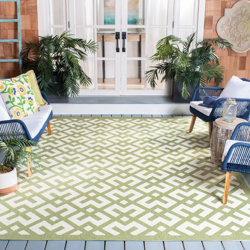 Courtyard CY6915 Power Loomed Indoor and Outdoor Area Rug - Beige/Green - 5'3"x5'3" - Safavieh