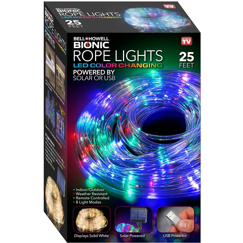 Bell + Howell Bionic 25 Ft Color Changing LED Rope Lights, USB and Solar Powered