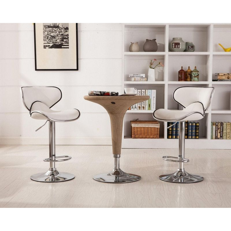 Roundhill Furniture Masaccio Faux Leather Airlift Adjustable Swivel Barstools, White, Set of 2
