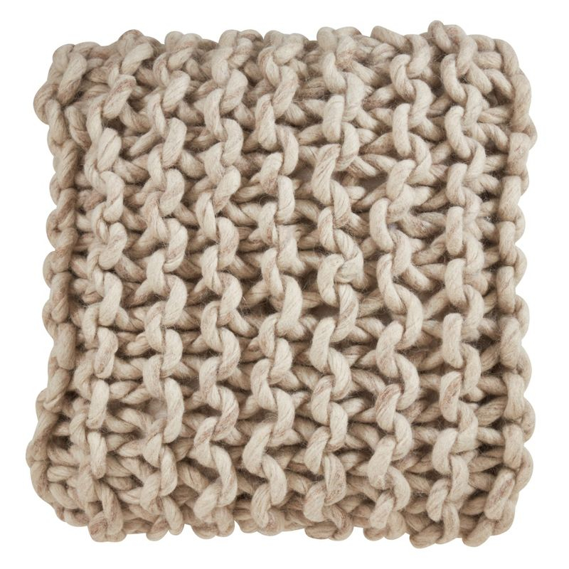 Saro Lifestyle Chunky Cable Knit Design Wool Down Filled Throw Pillow, 18", Beige