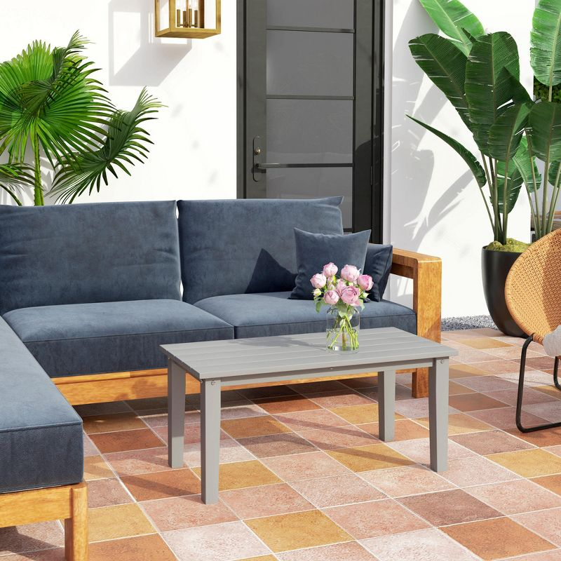 Outsunny HDPE Outdoor Coffee Table, Rectangle All-Weather Patio Coffee Table, Slatted Outdoor Patio Table for Garden, Balcony, Backyard, Gray