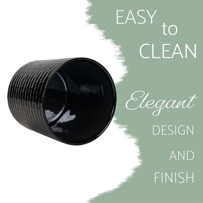 Elanze Designs Embossed Subway Tile Ceramic Stoneware Cork Bottom Kitchen Utensil Holder, Black