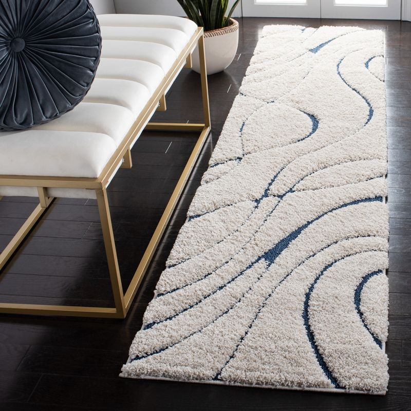 Florida Shag SG471 Power Loomed Indoor Runner Rug - Cream/Blue - 2'3"x11' - Safavieh