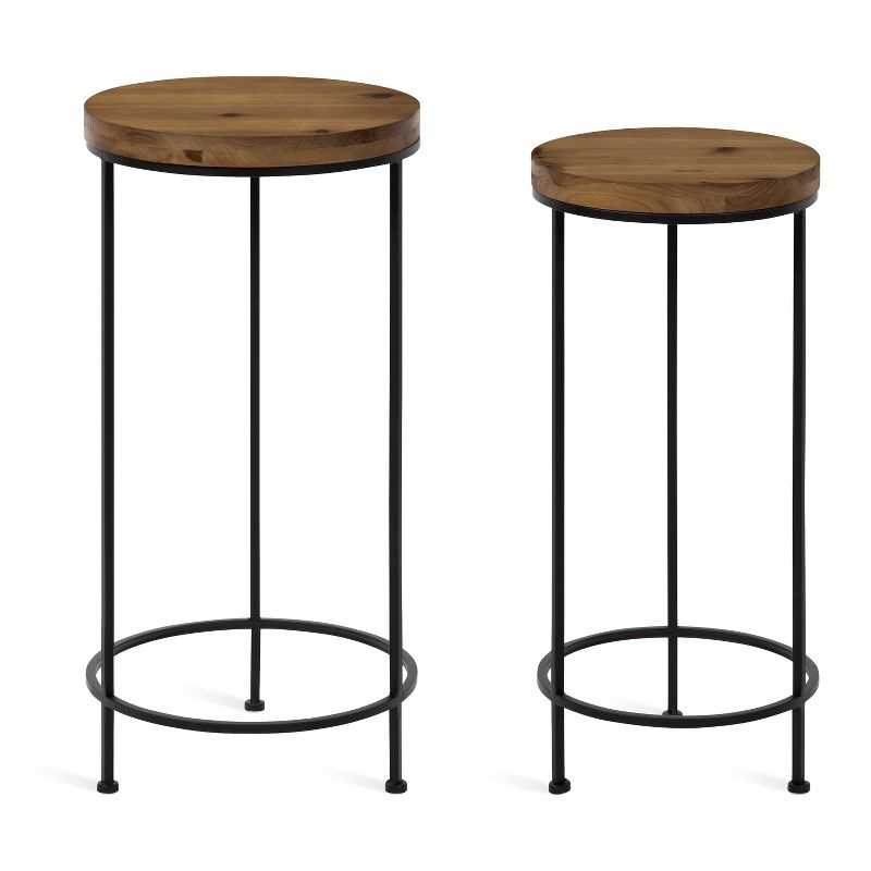 Kate and Laurel Espada Round Metal Nesting Table, 2 Piece, Rustic Brown and Black