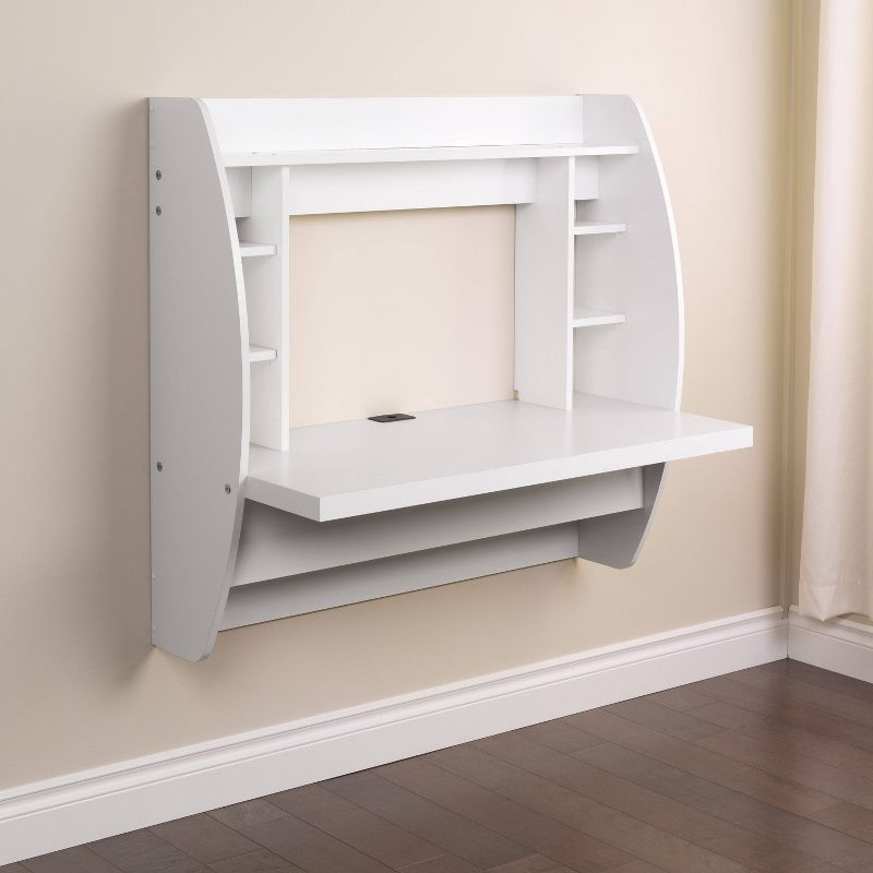 Floating Desk with Storage White - Prepac: Wall-Mounted, Laminated, Space-Saving Design