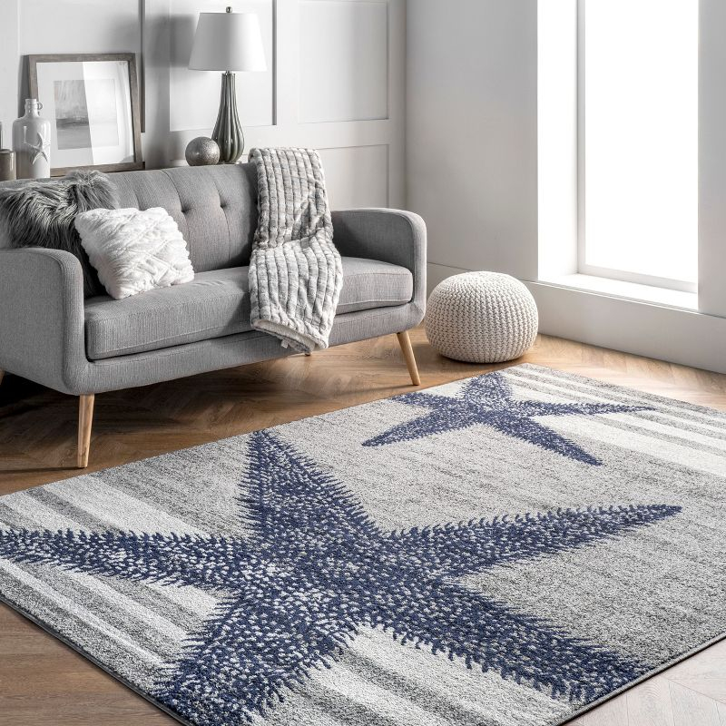 Nuloom Starfish Animal Print 4x6 Indoor Area Rug for Living Room Bedroom Dining Room Kitchen, Grey/Blue