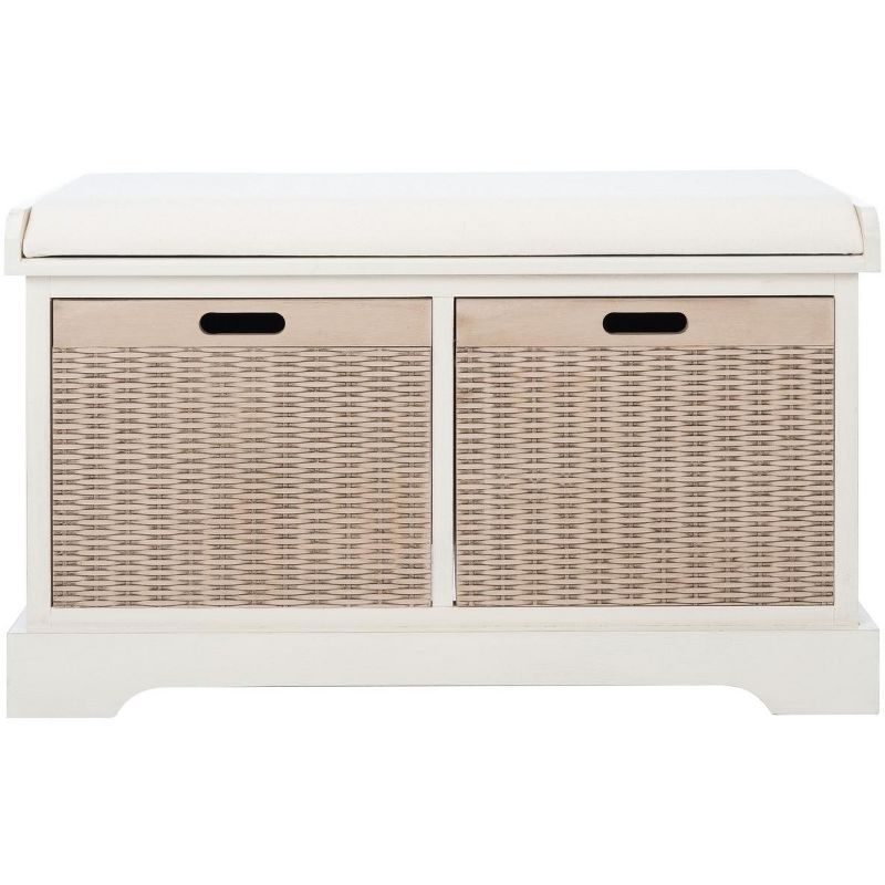 Landers 2 Drawer/Cushion Storage Bench - Distressed White - Safavieh