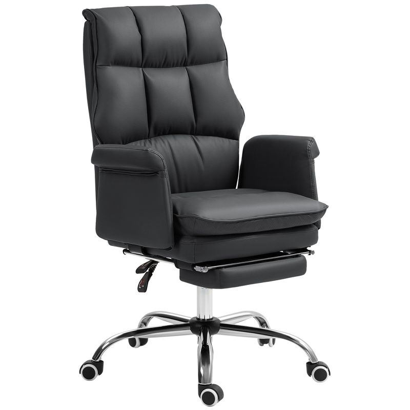HOMCOM Executive Office Chair with Footrest, Ergonomic Office Chair, Reclining PU Leather Computer Chair, Black