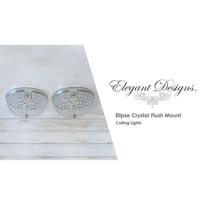 Elegant Designs Set of 2 13" Elipse Crystal Flush Mount Ceiling Lights White : Metal & Crystal, UL Listed, Modern Decor