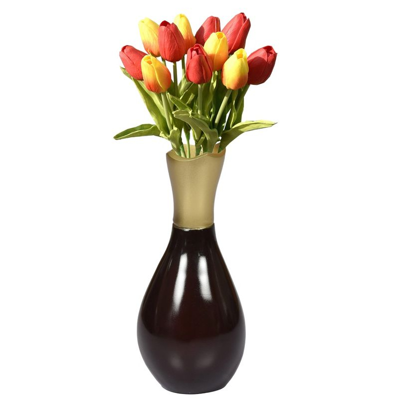 Uniquewise Aluminium-Casted Modern Decorative Flower Table Vase, Two Tone Brown and Gold 6.75 Inch