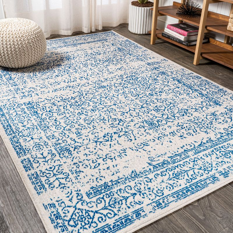 3'x5' Ferro Filigree Charcoal Black and White Area Rug, Cream/Blue - JONATHAN Y