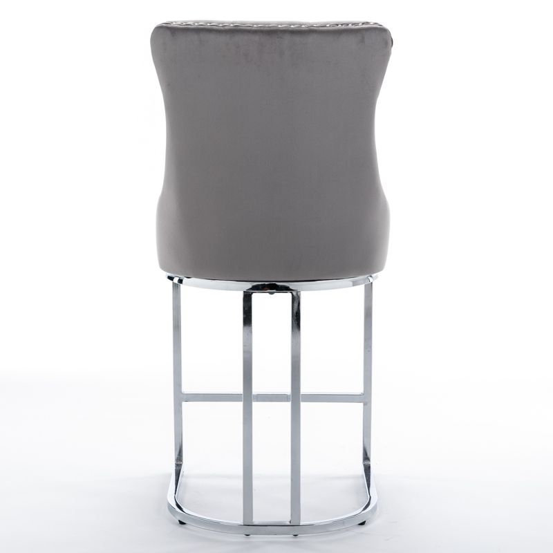 DOMETOUR 25" Counter Height Bar Stools Set of 2 Modern Velvet Upholstered Barstools with Button Back & Rivet Trim Gray
