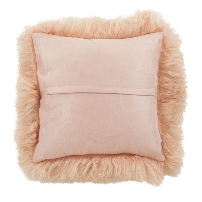 Saro Lifestyle 100% Wool Mongolian Lamb Fur Throw Pillow With Poly Filling, Peach, 16" x 16"