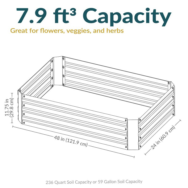 Sunnydaze Raised Corrugated Galvanized Steel Rectangle Garden Beds for Plants, Vegetables, and Flowers - 48" L x 11.75" H - Silver - 2pc