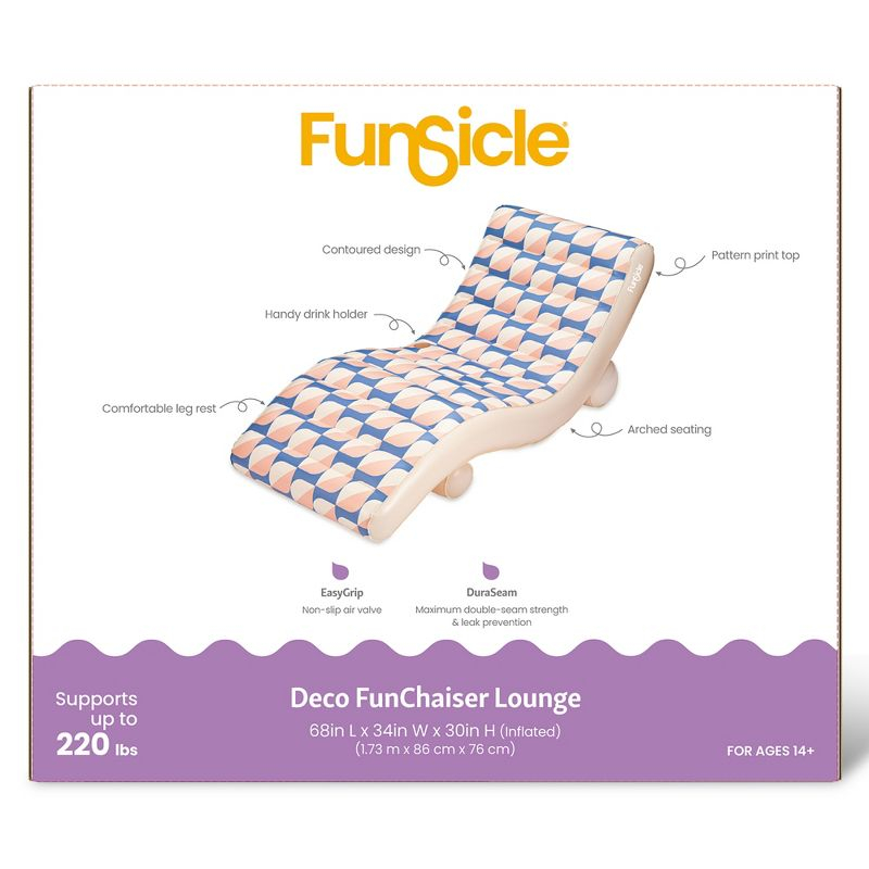 Funsicle: Inflatable Deco FunChaiser Pool & Water Float Lounge - Blue & Cream