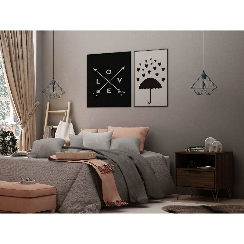 1.0 Rockefeller Nightstand Brown - Manhattan Comfort: Modern Bedside Table with Storage, Shelving & Metal Glides