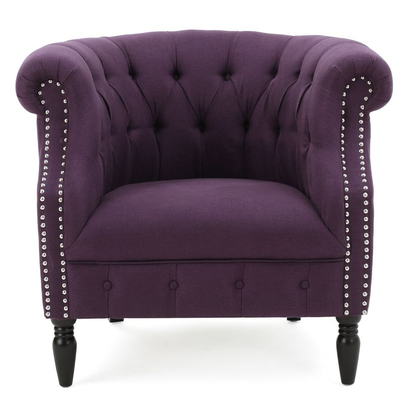 Akira Club Chair - Purple - Christopher Knight Home: Upholstered Barrel Accent, Hardwood Frame, 250lb Capacity