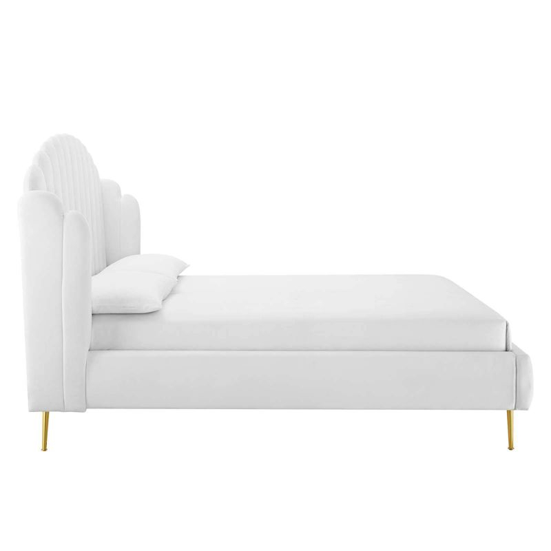 Queen Lana Performance Velvet Wingback Platform Bed White - Modway: Gold Metal Legs, No Box Spring Needed