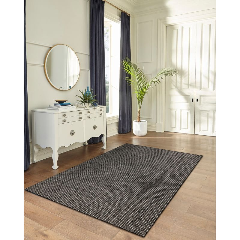 Liora Manne Carmel Texture Stripe Indoor/Outdoor Rug Black 4'10" x 7'6"