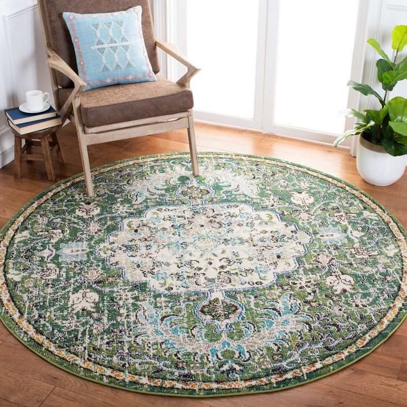 Madison MAD447 Power Loomed Indoor Area Rug - Green/Turquoise - 9' Round - Safavieh