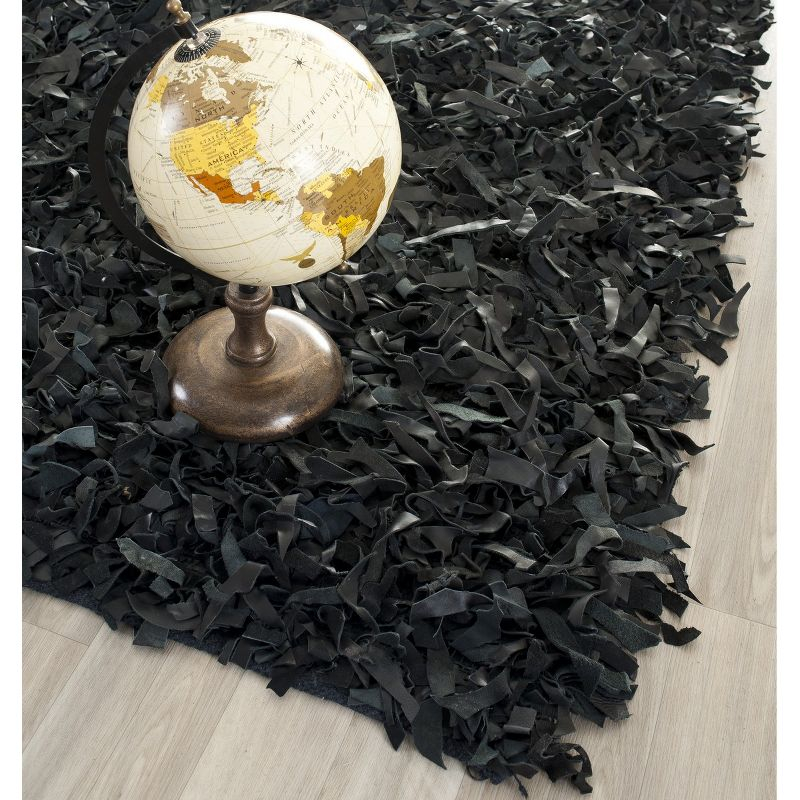 Leather Shag LSG511 Hand Knotted Area Rug - Black - 8'x8' - Safavieh.