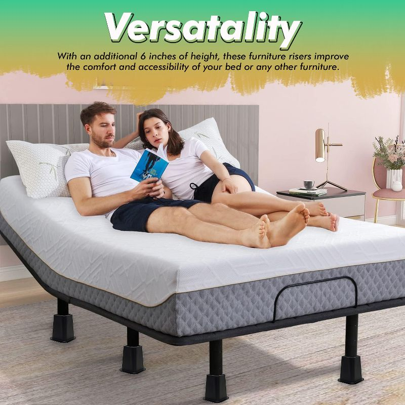 Kings Brand Furniture - Heavy Duty Premium Quality 6 Inch Bed Risers - Furniture Riser for Desk, Sofa, Couch & Table, Black, Set of 4