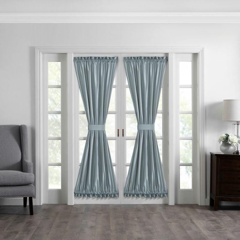 Colette Faux Silk French Door Single Window Panel - 54" x 72" - Mineral Blue - Elrene Home Fashions