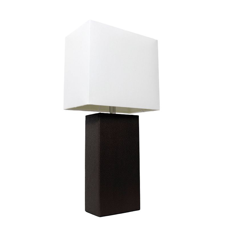 Leather Table Lamp with Fabric Shade Black - Elegant Designs: Modern Rectangle Shade, UL Listed, E26 Socket