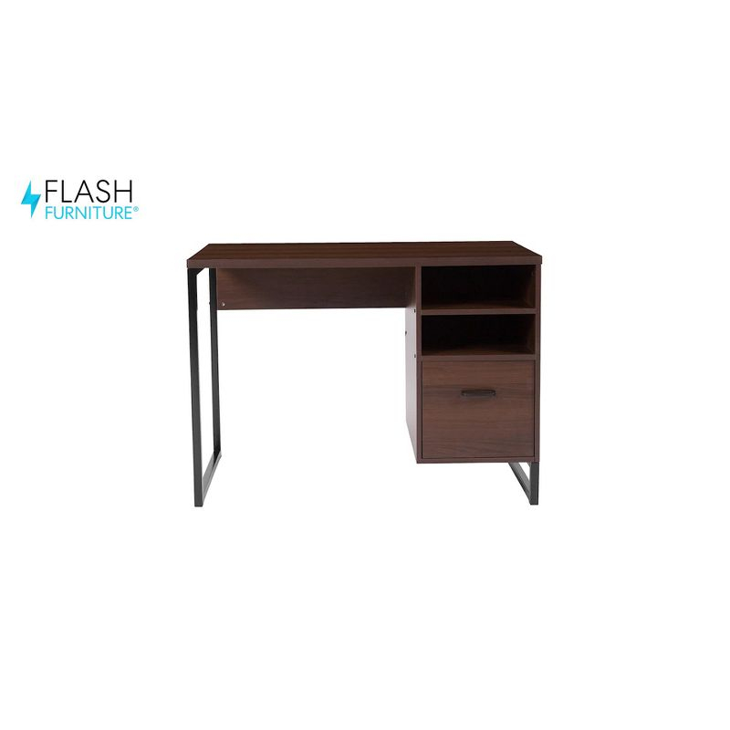 Flash Furniture Northbrook Rustic Coffee Wood Grain Finish Computer Desk with Black Metal Frame