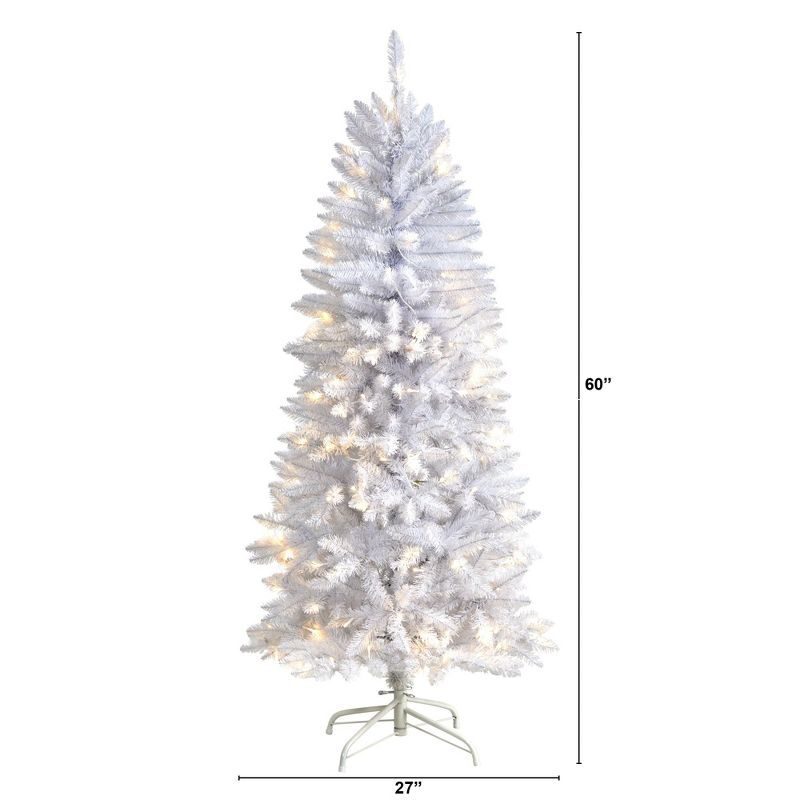 Nearly Natural 5-ft Slim White Artificial Christmas Tree with 150 Warm White LED Lights and 491 Bendable Branches